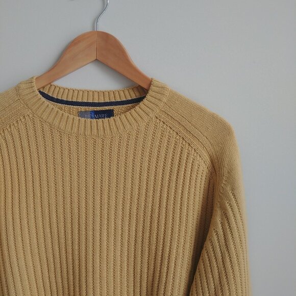 Vintage made in Italy Men's Large merino wool blend thick yellow sweater - Picture 1 of 16